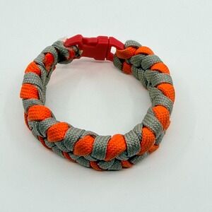 VTG Y2K Neon Orange Gray Paracord Survival Bracelet with Curved Buckle